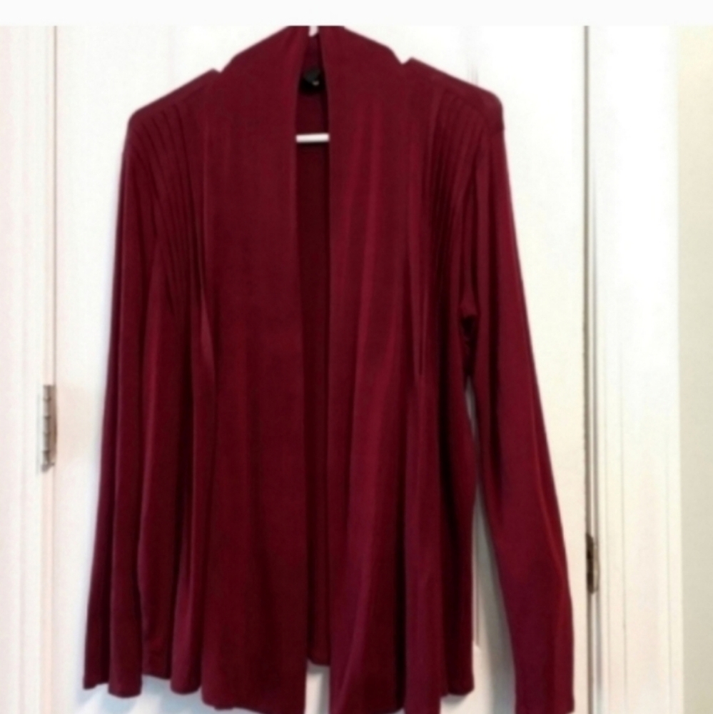 Corvia Burgundy Open Front Cardigan Women's M Pleat Detail Career Office Dressy